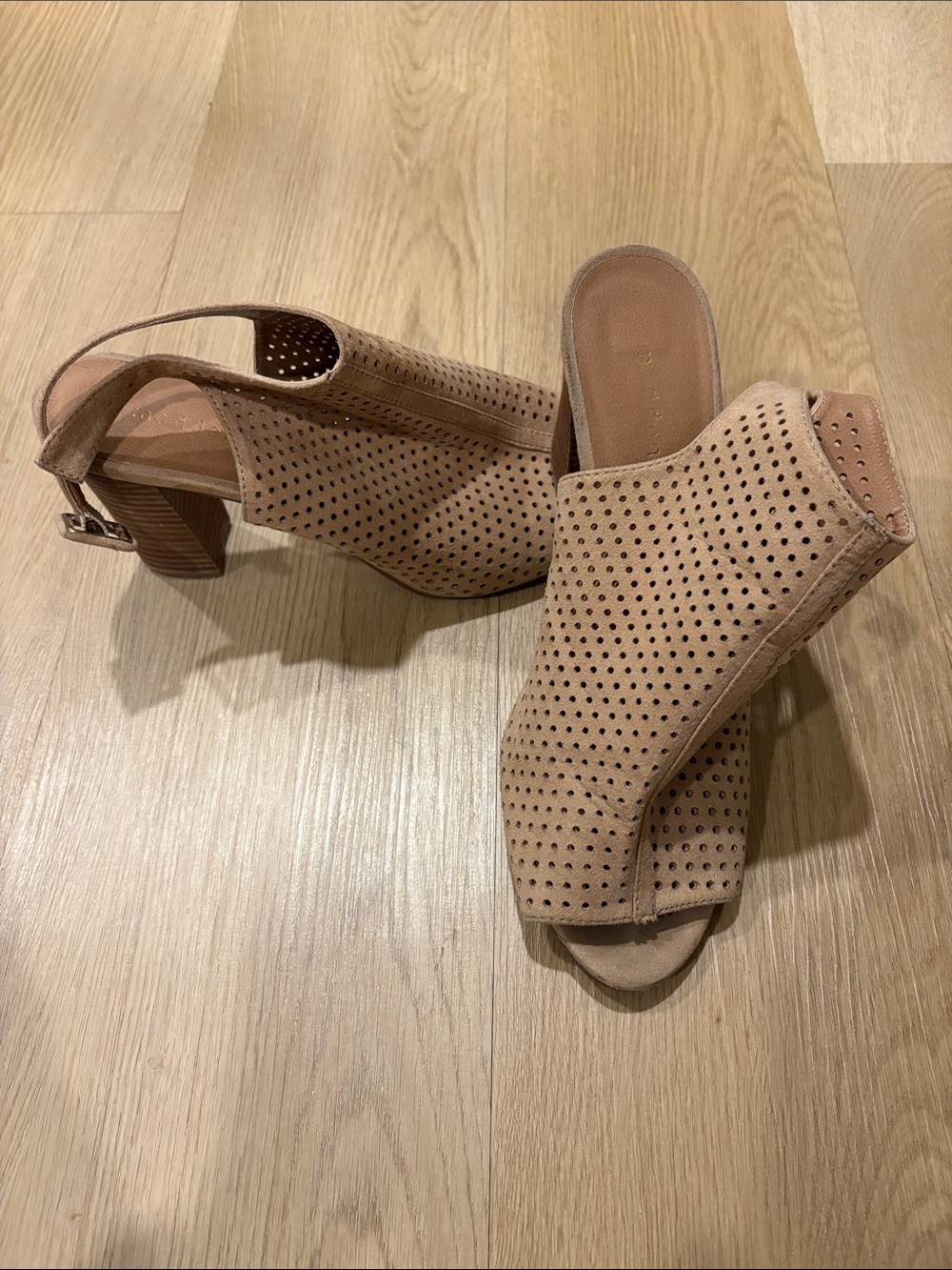 Madden Girl Taupe Perforated Slingback Mules